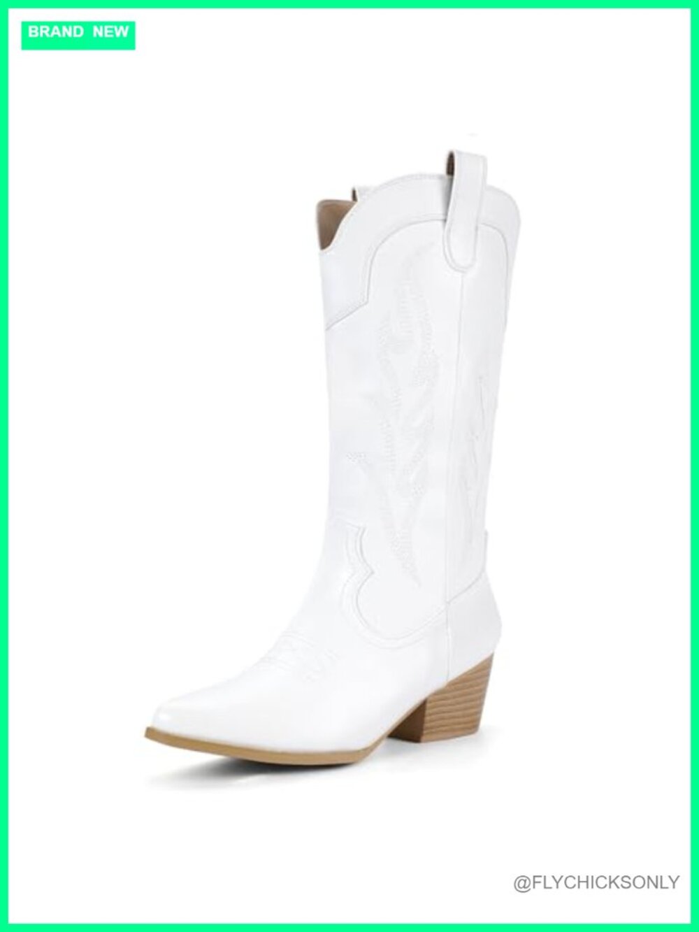 IDIFU Women's Mid Calf Cowboy Boots Pointed Toe Chunky Heel Pull-On